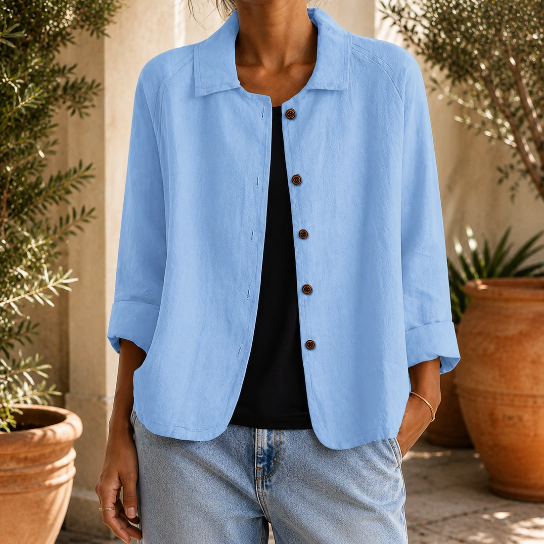 Elowen Collared Jacket - Light Blue