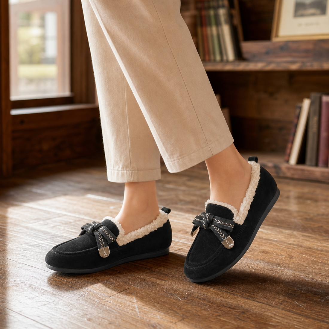 Camerino Fleece Lined Loafers - Black