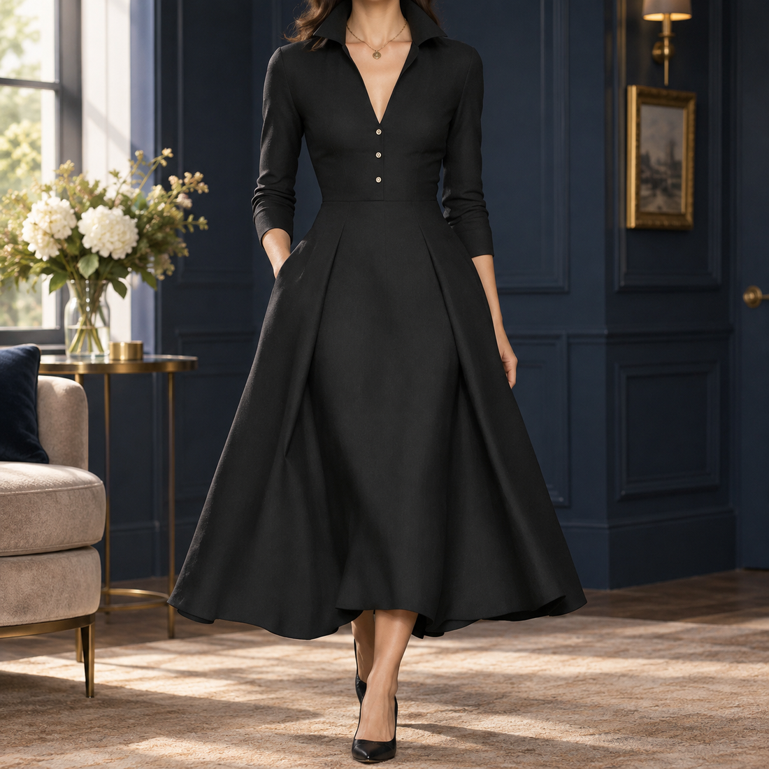 Ariana A-Line Dress - Black
