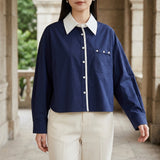 Sofia Contrast Collar Top - Navy Blue