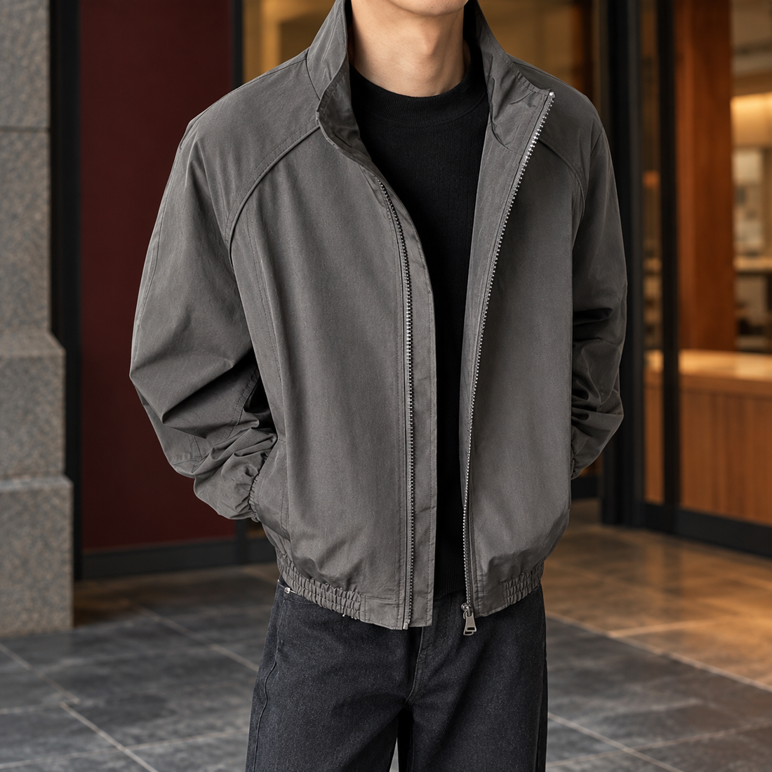 Maurice Stand Collar Jacket - Dark Gray