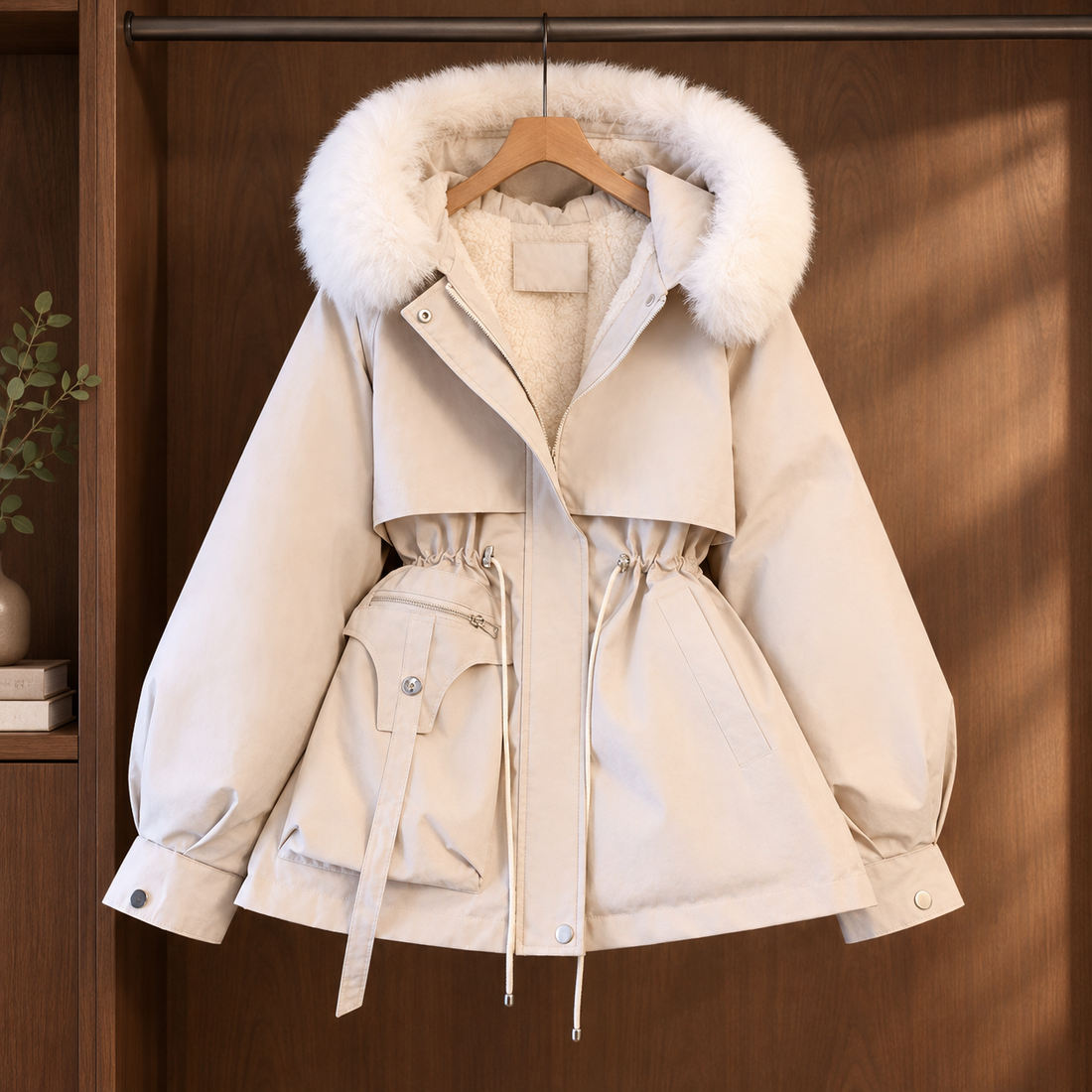 Sabina-Jade Plush Trim Parka - White