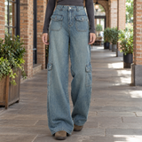 Isabelle-Eve Relaxed Cargo Jeans - Washed Blue