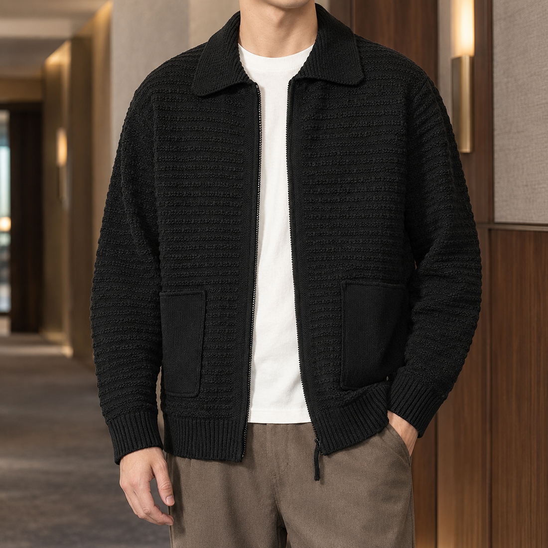 Christian Textured Cardigan - Black