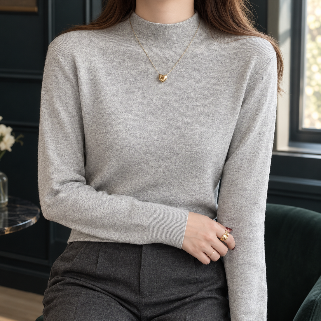 Joelle Mock Neck Top - Light Gray