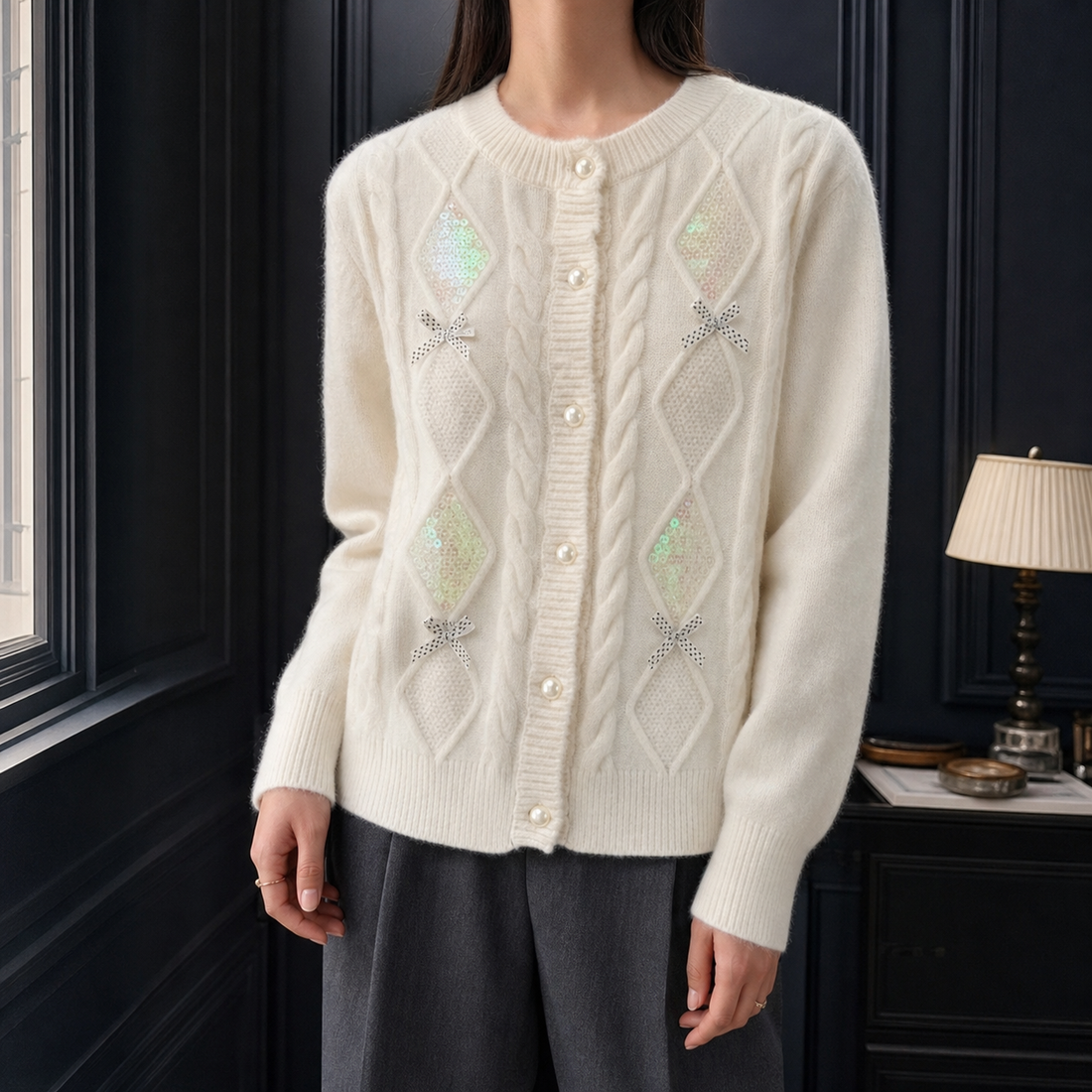 Lillian-Faye Sequin Cardigan - White