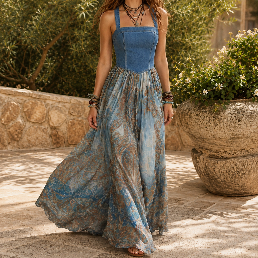 Hallie Paisley Maxi Dress - Blue