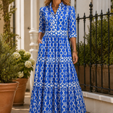 Carmen Tiered Maxi Dress - Blue
