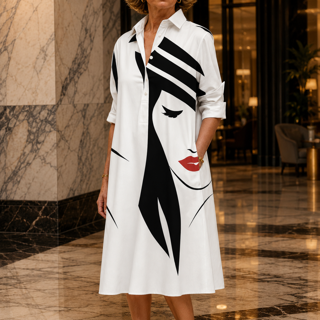 Saskia-Marie Graphic Shirt Dress - White
