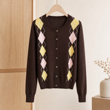 Romy-Belle Argyle Cardigan - Brown