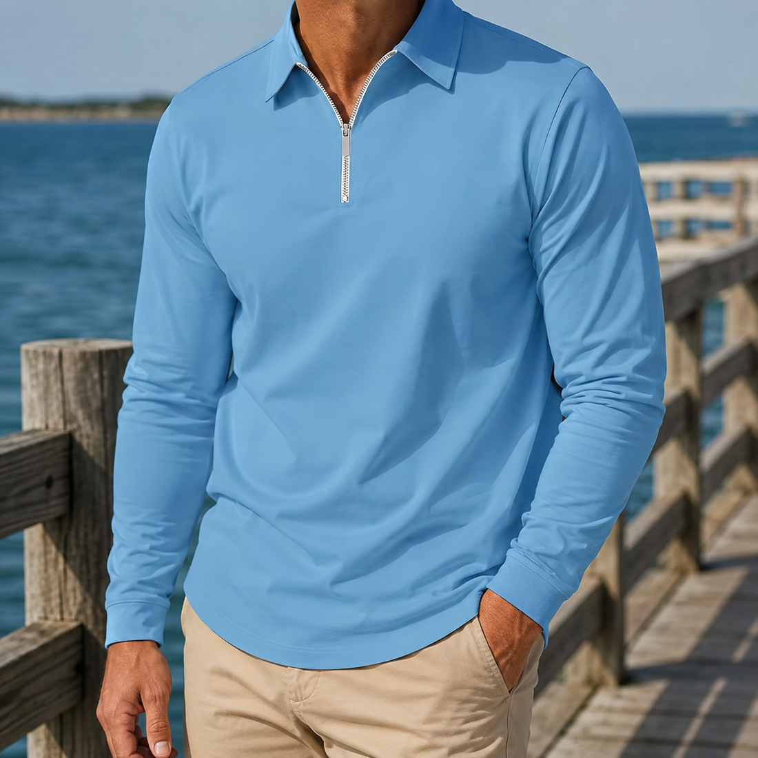 Wyatt Zip Polo - Light Blue