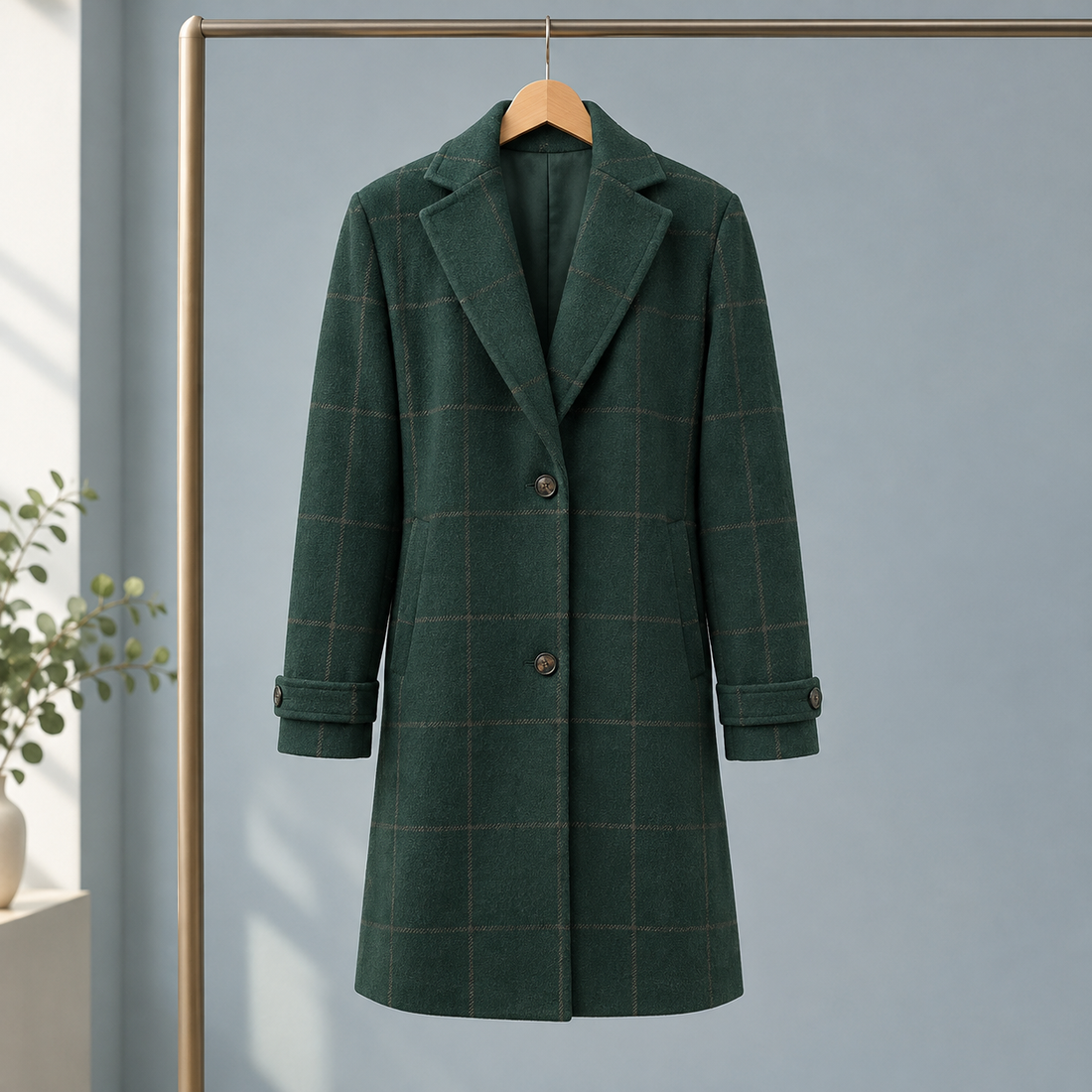Evadne Windowpane Coat - Dark Green