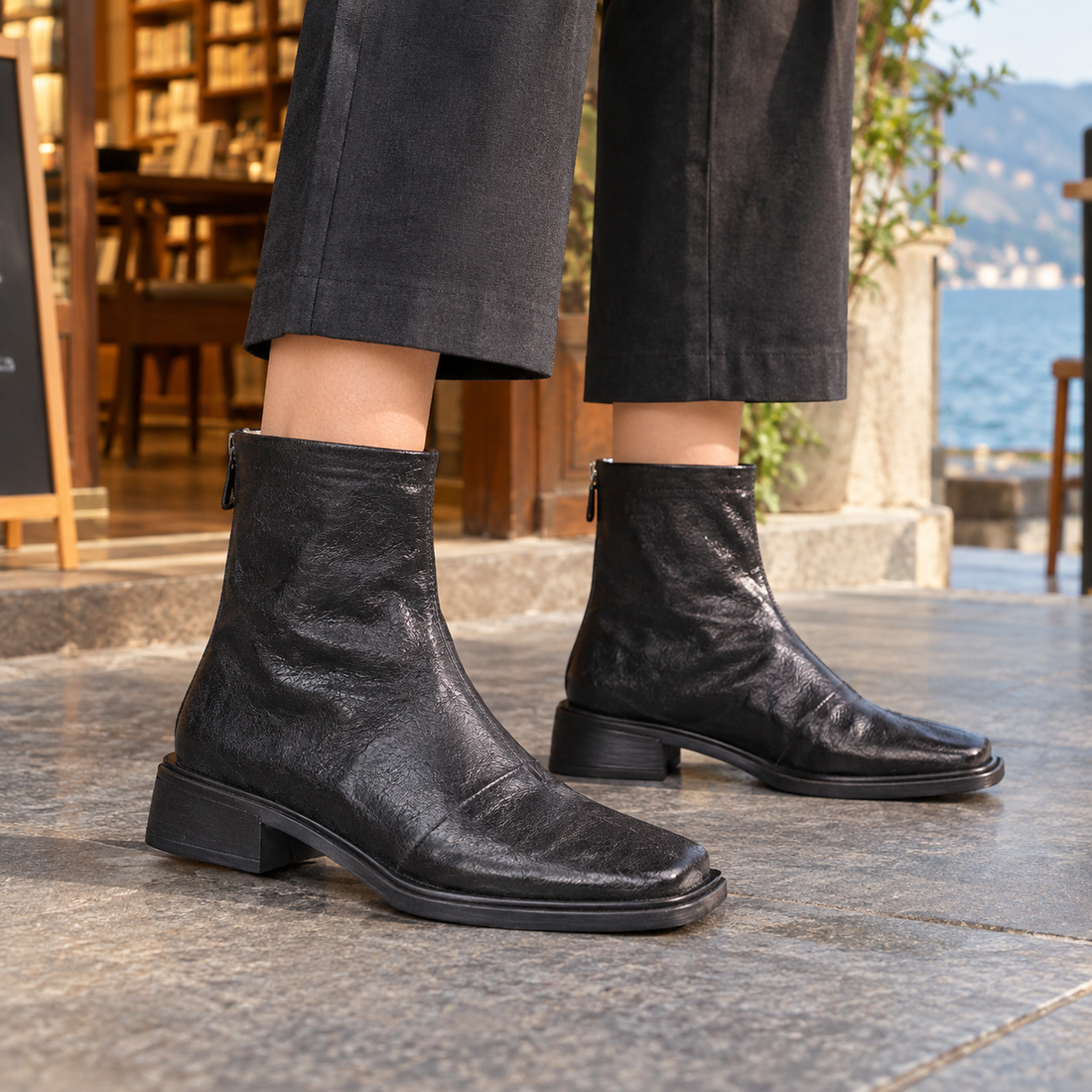Lecco Square Toe Boots - Black