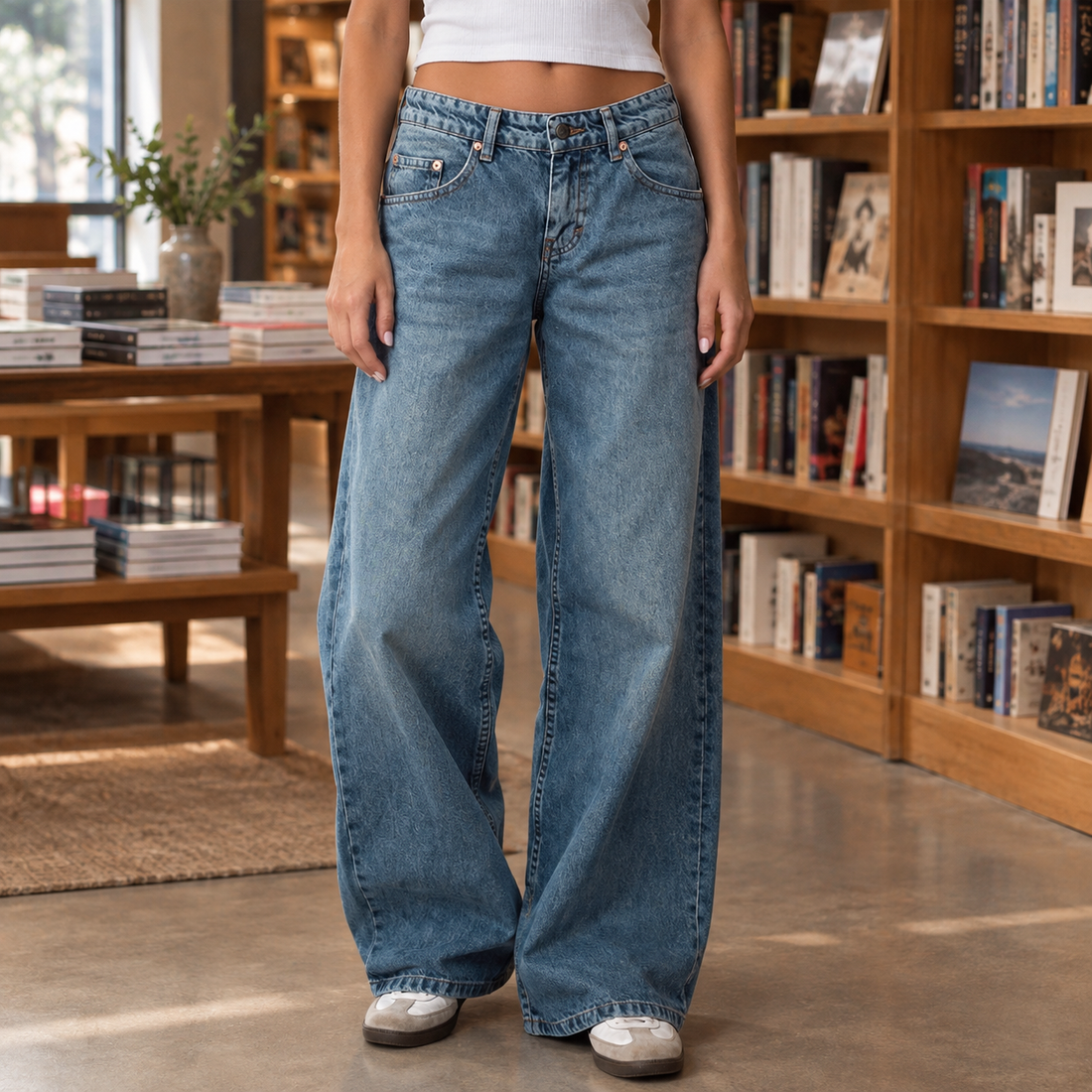 Edith-Louise Wide Leg Jeans - Washed Blue