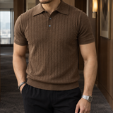 Eamon Ribbed Knit Polo - Coffee