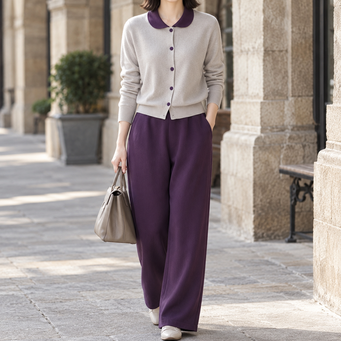 Perla-Pearl Contrast Collar Set - Sets