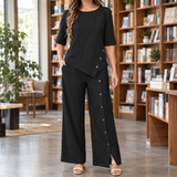 Delphine-June Asymmetric Wide-Leg Set - Black
