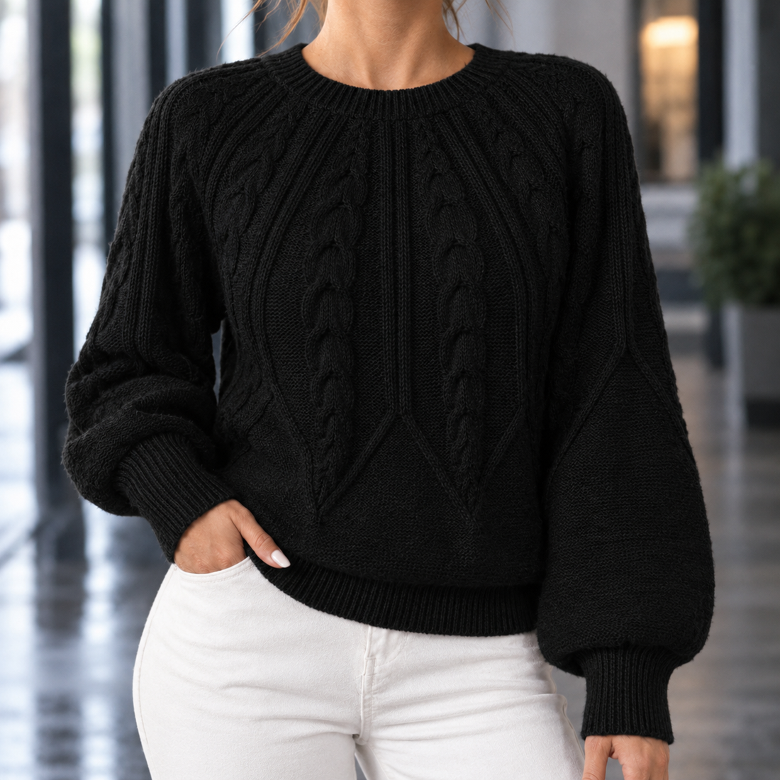 Henriette Cable Knit Sweater - Lead Product Detail