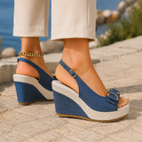 Loreto Denim Bow Wedges - Lead Alternate View