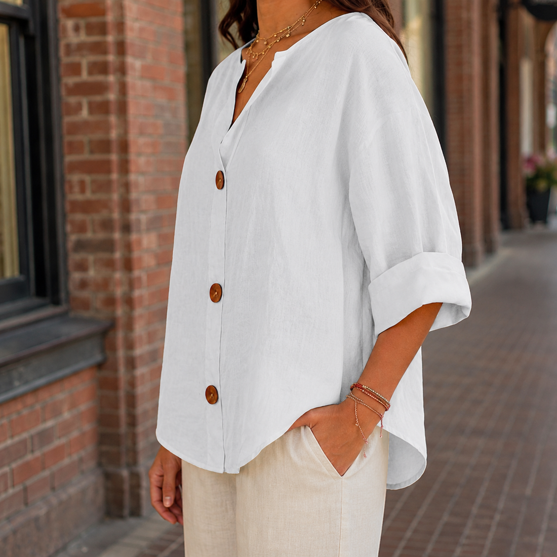 Florence V-Neck Shirt - Lead Alternate View