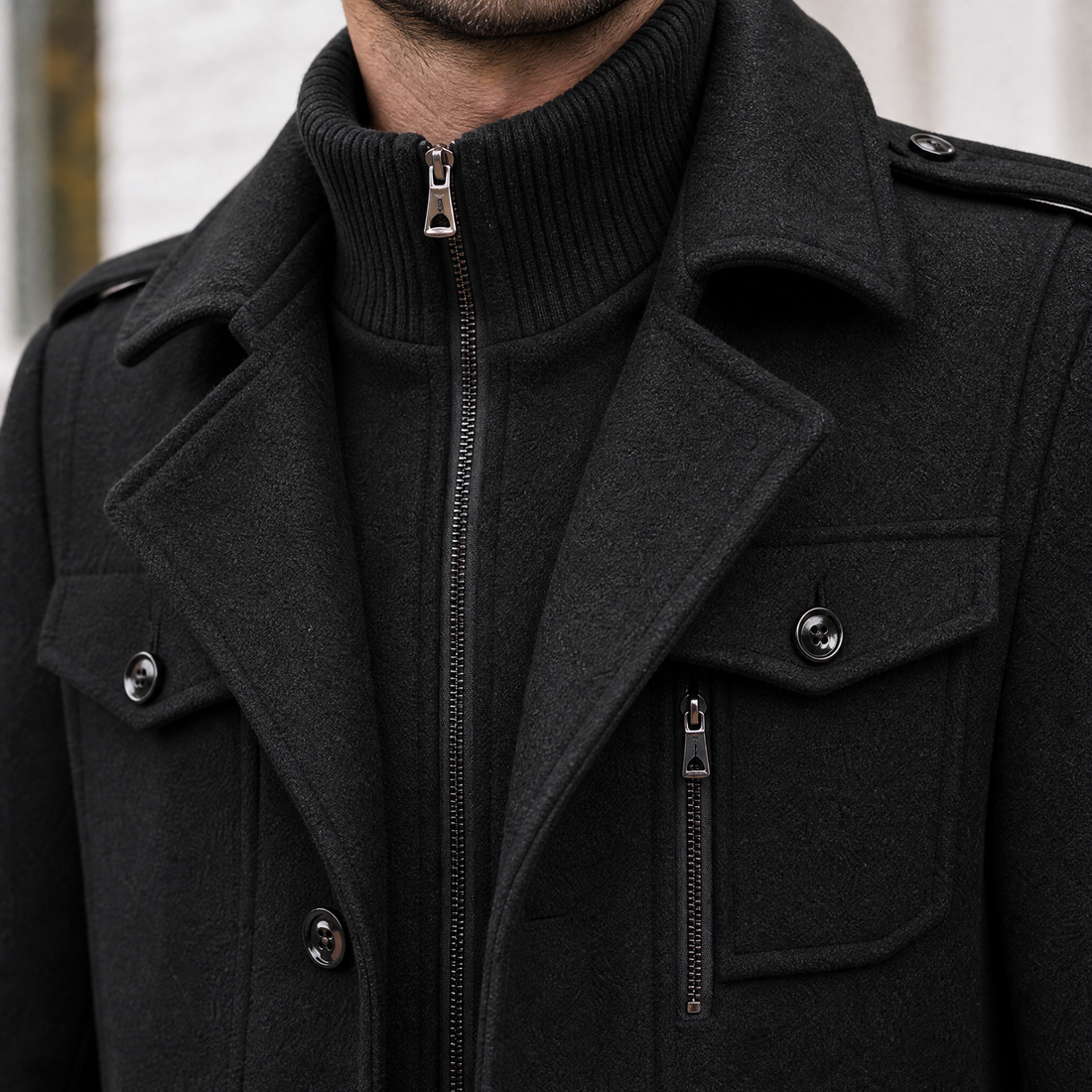 Evan Double Collar Coat - Lead Product Detail