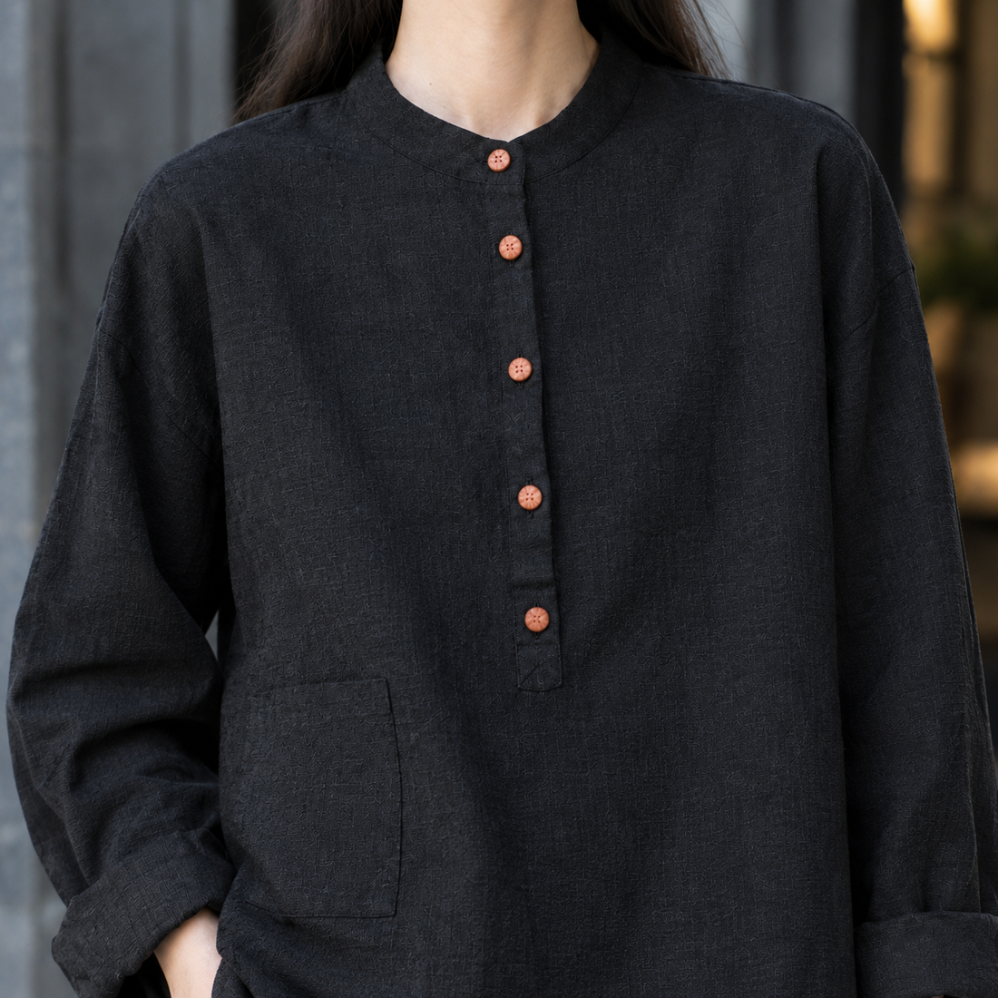 Severine-Pearl Stand Collar Top - Lead Product Detail
