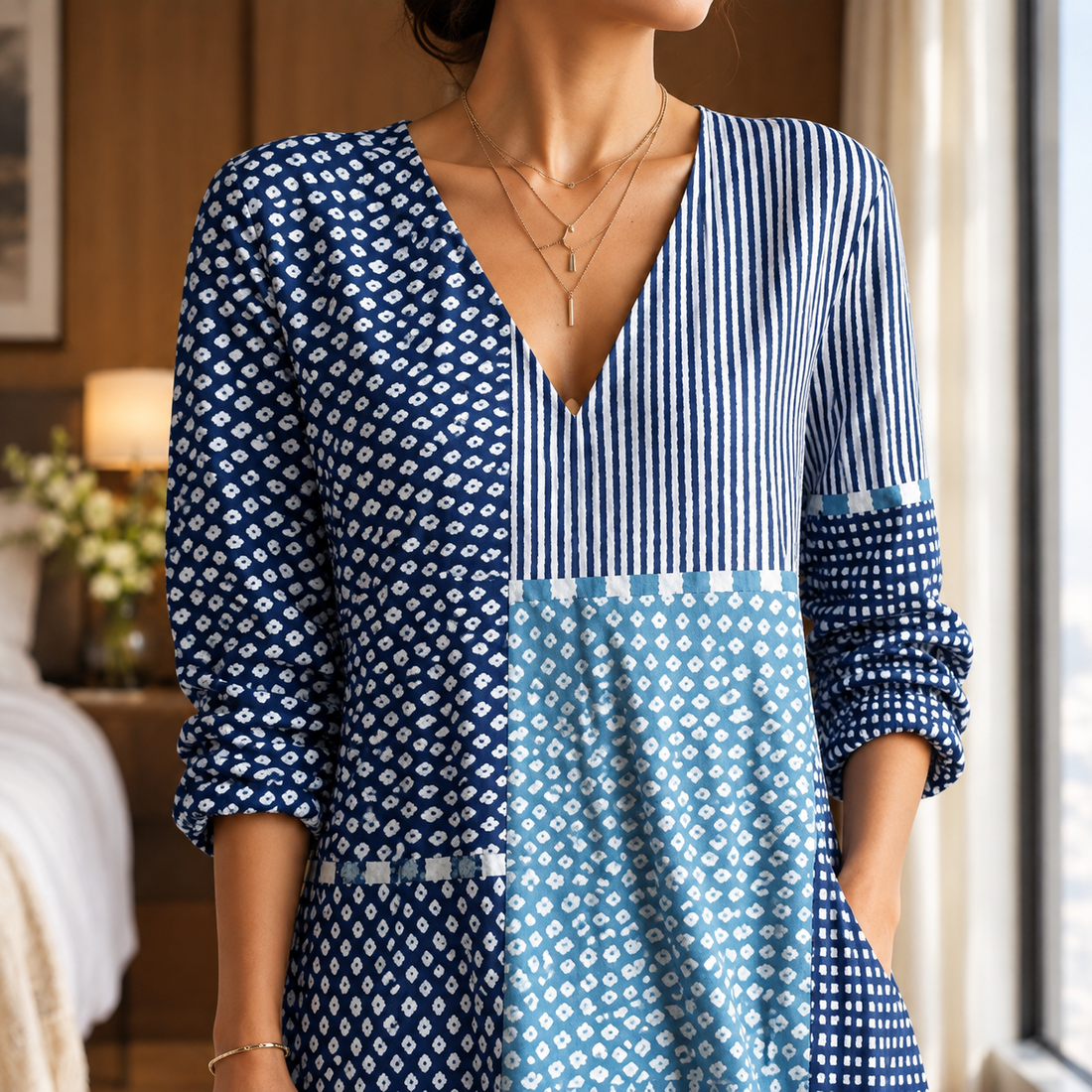 Marlene-Elise Patchwork Maxi Dress - Lead Product Detail