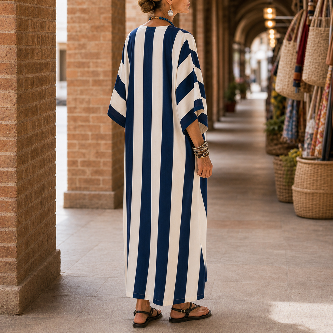 Liora Striped Kaftan - Lead Alternate View