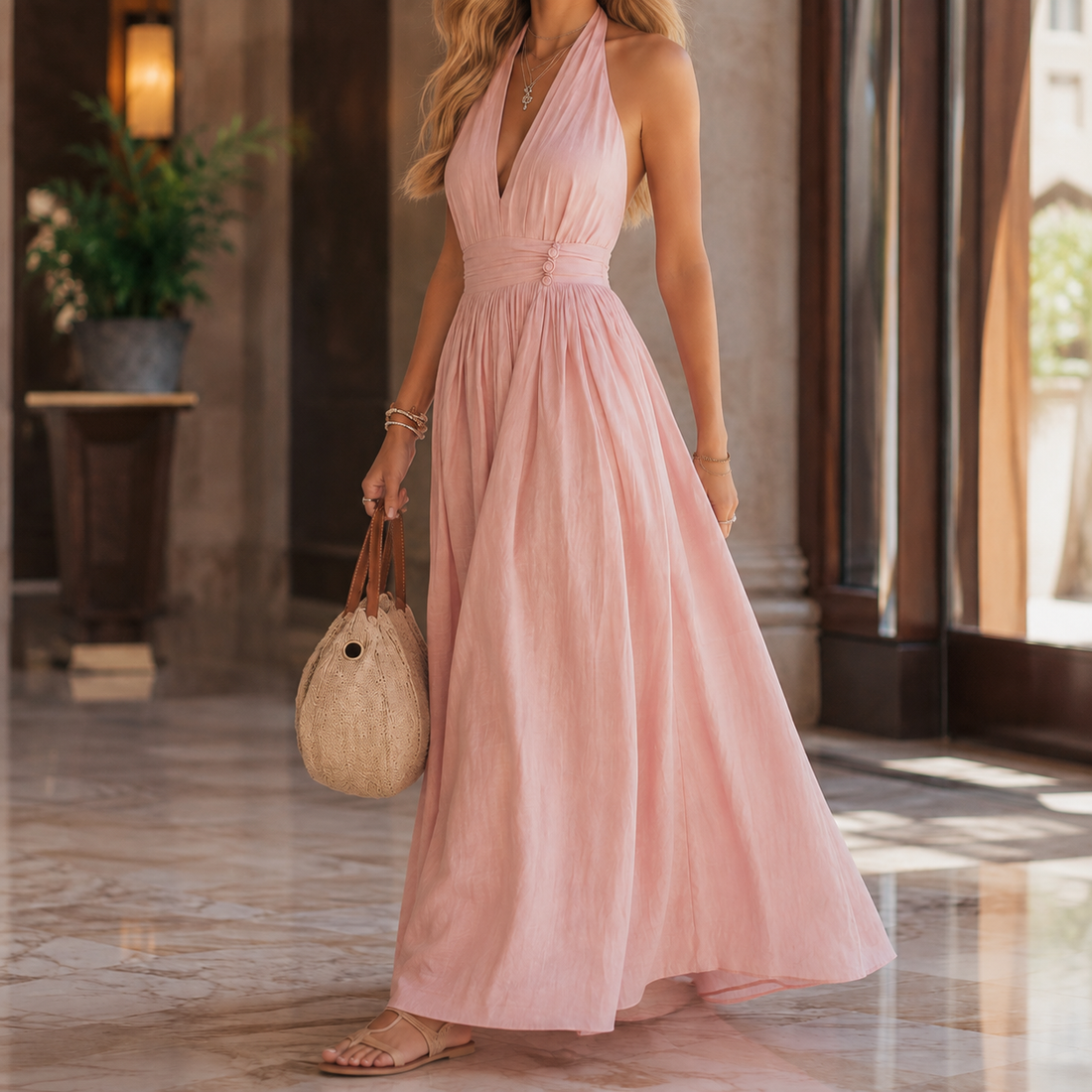 Celeste Halter Maxi Dress - Lead Alternate View