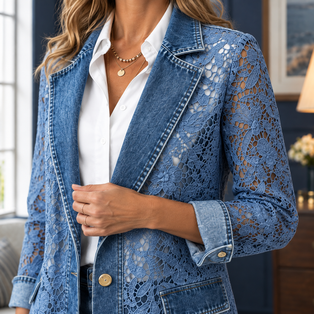Carmen-Elise Lace Panel Jacket - Lead Product Detail