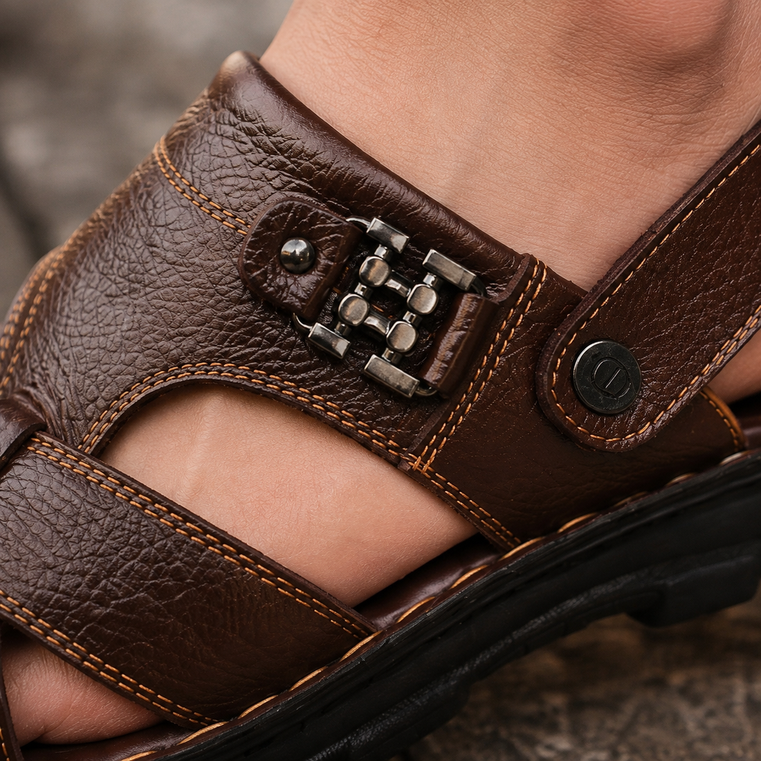 Bentivoglio Leather Sandals - Lead Product Detail