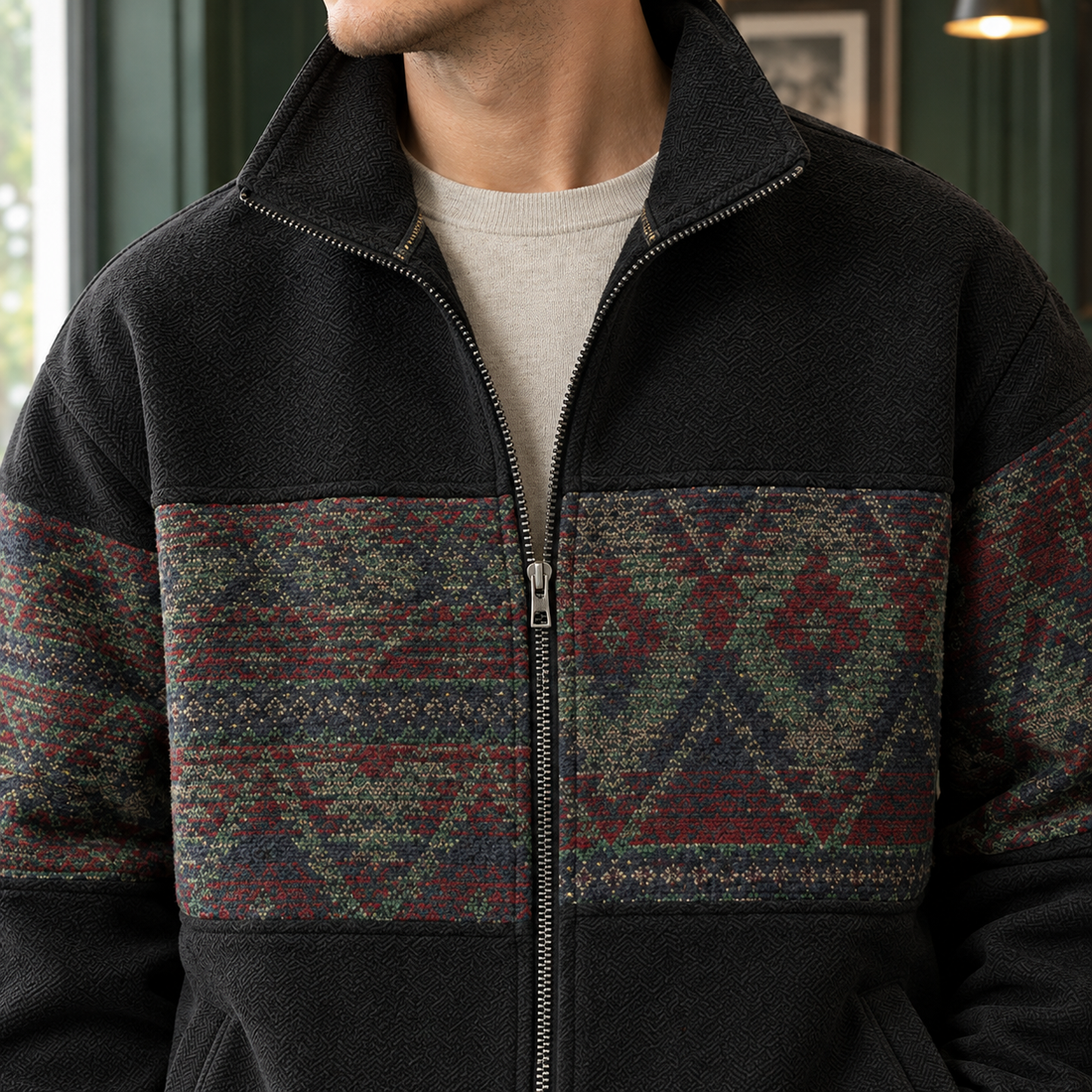 Clement Patterned Fleece Jacket - Lead Product Detail