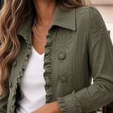 Sharon-Sage Ruffle Trim Jacket - Lead Product Detail