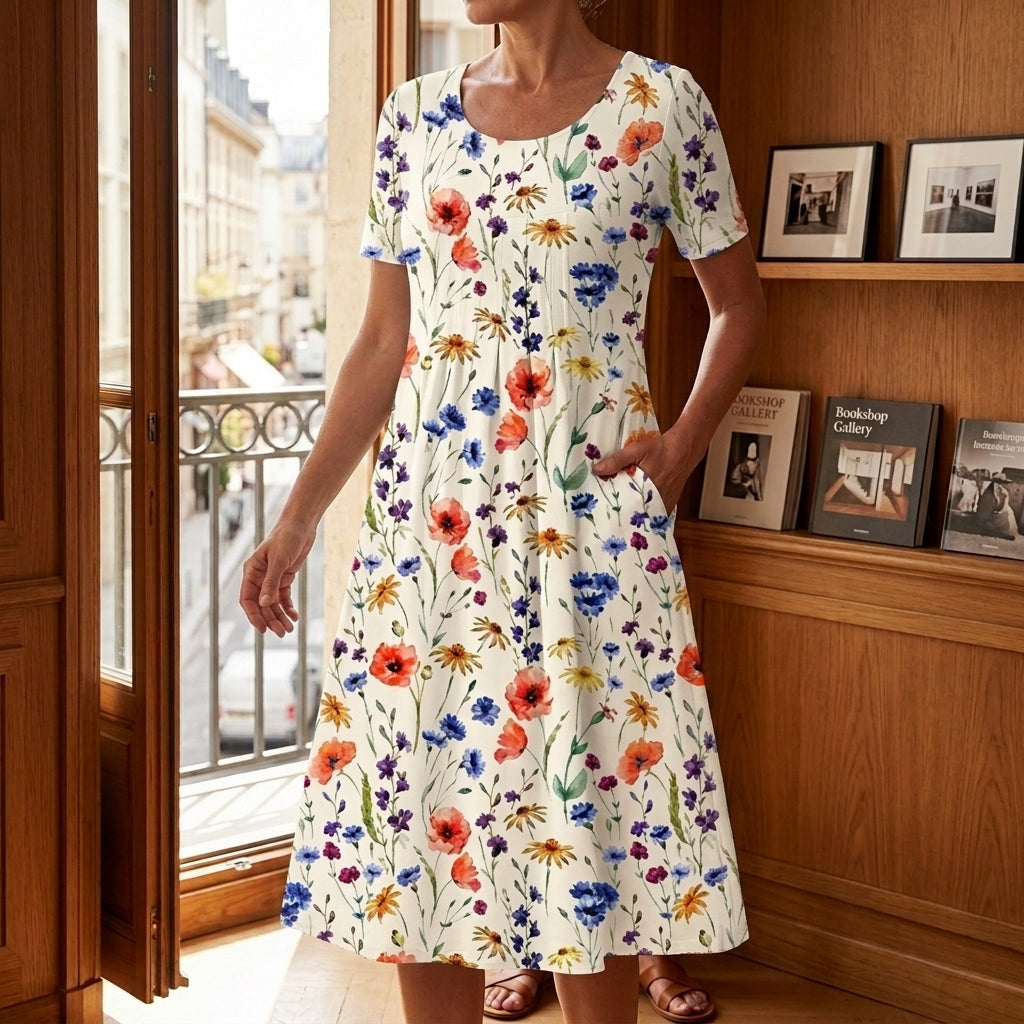 Celeste Gathered Midi Dress - Lead Alternate View
