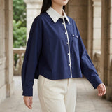 Sofia Contrast Collar Top - Lead Alternate View