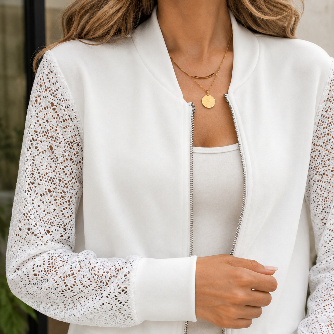 Seraphina-Faye Crochet Sleeve Jacket - Lead Product Detail