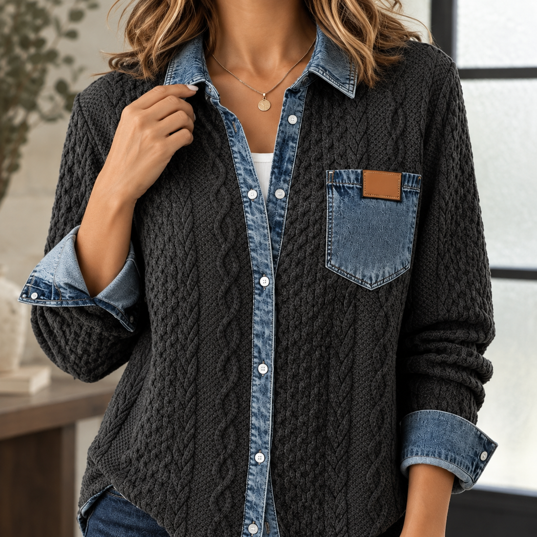 Adrienne-Lane Cable Knit Overshirt - Lead Product Detail