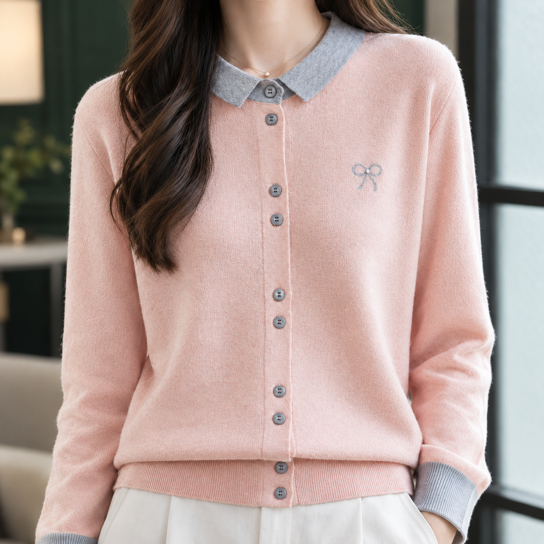 Pippa-Marie Contrast Collar Cardigan - Lead Product Detail