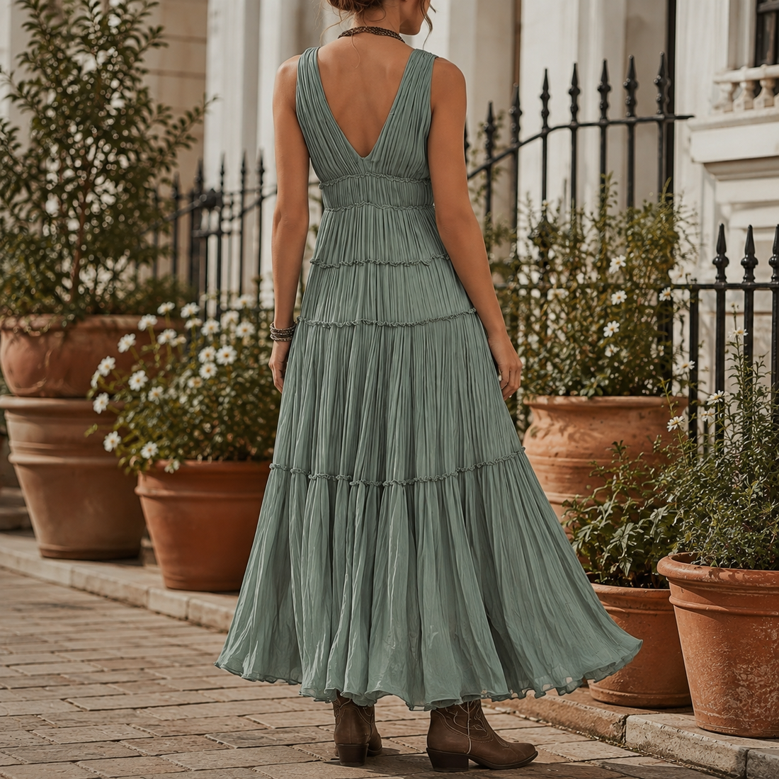 Matilda Pleated Maxi Dress - Lead Alternate View