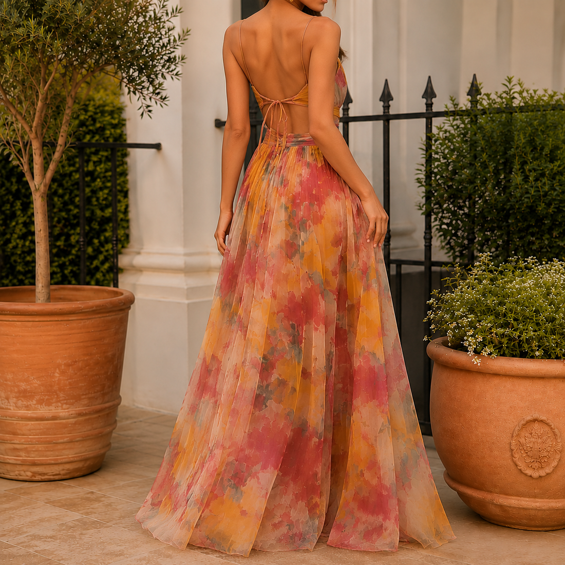 Penelope Watercolor Maxi Dress - Lead Alternate View