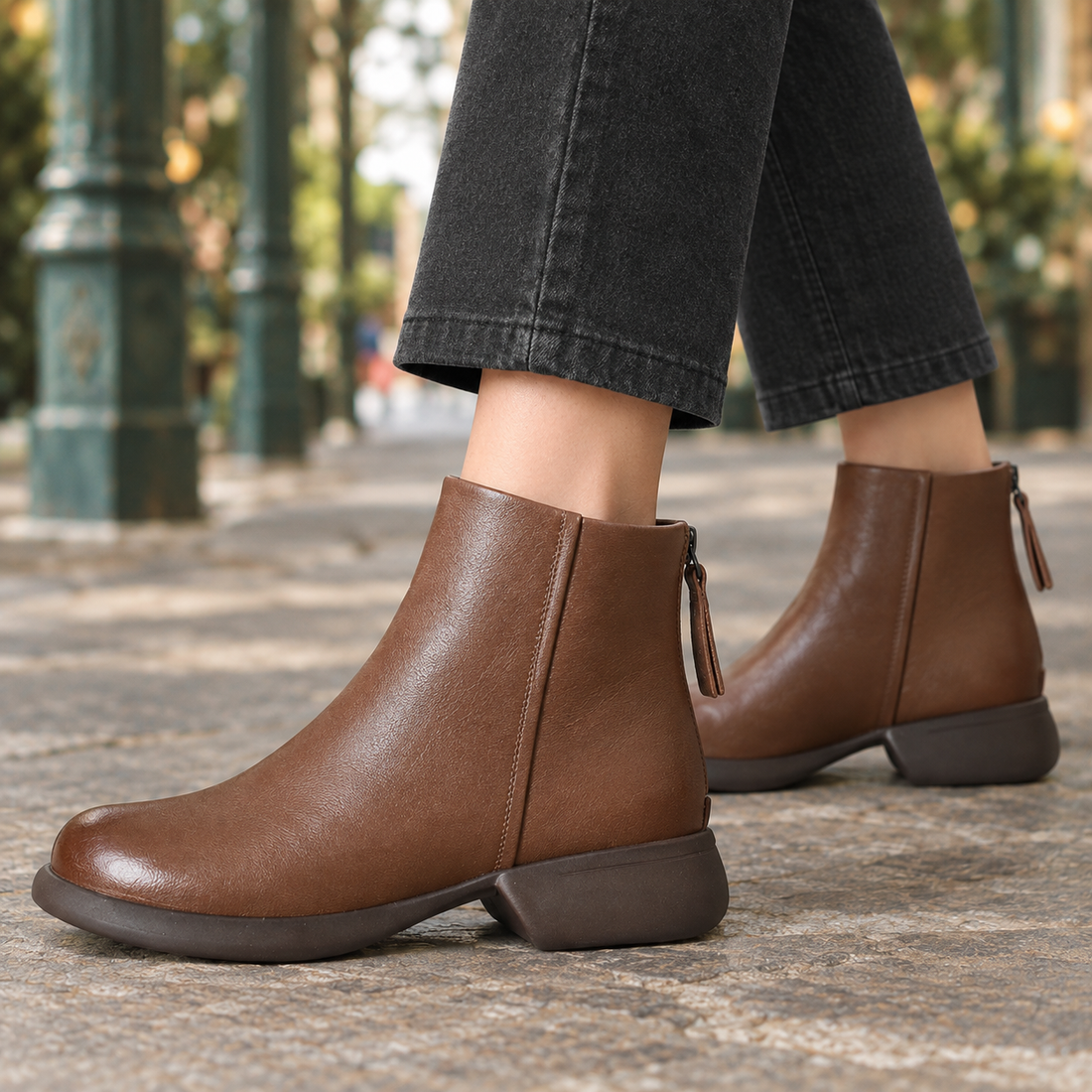 Brescia Rear-Zip Ankle Boots - Lead Product Detail
