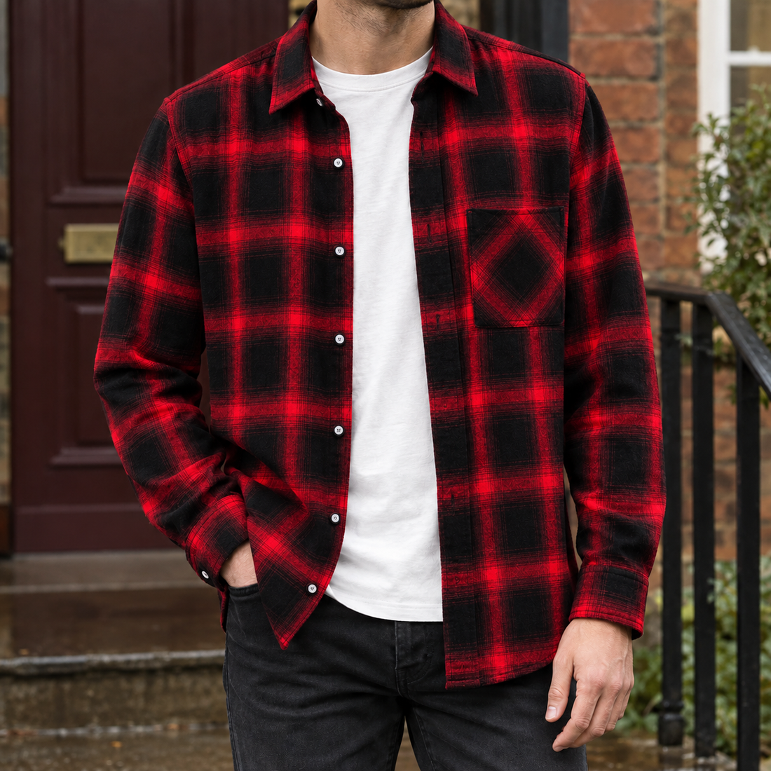 Everett-York Plaid Overshirt - Red
