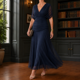Serena-Pearl Draped Maxi Dress - Dark Blue