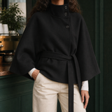 Evelina-Grace Belted Cape Coat - Black