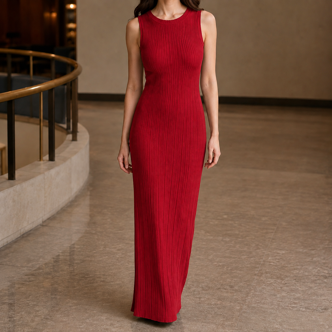Nadine Ribbed Maxi Dress - Red