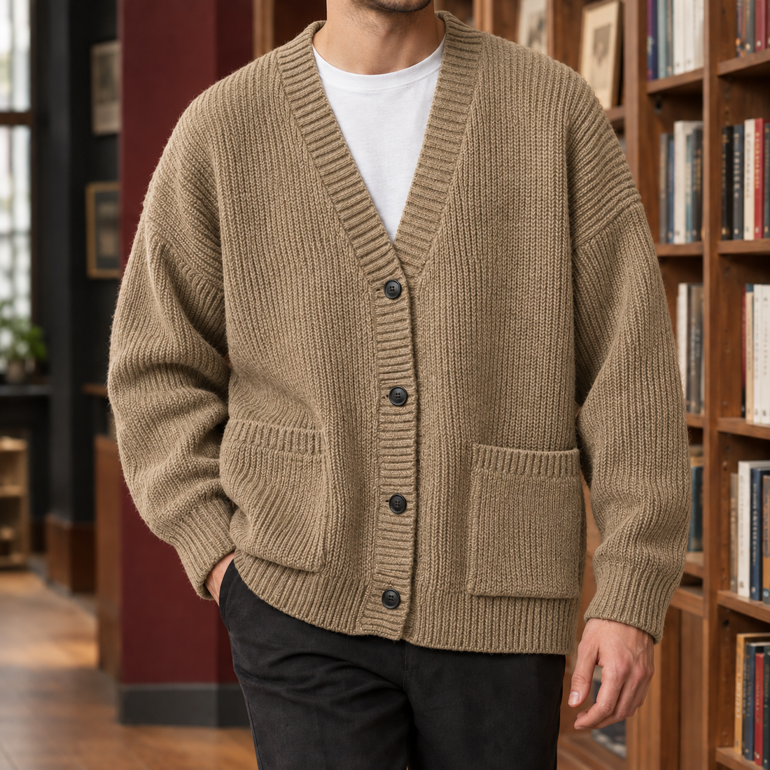 Brannock Ribbed Cardigan - Khaki