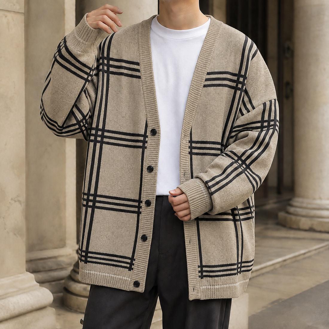 Ardan Plaid Cardigan - Khaki
