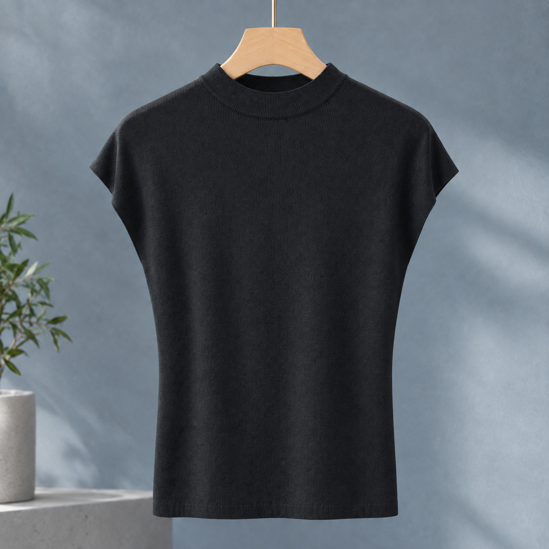 Melisande Mock Neck Top - Black