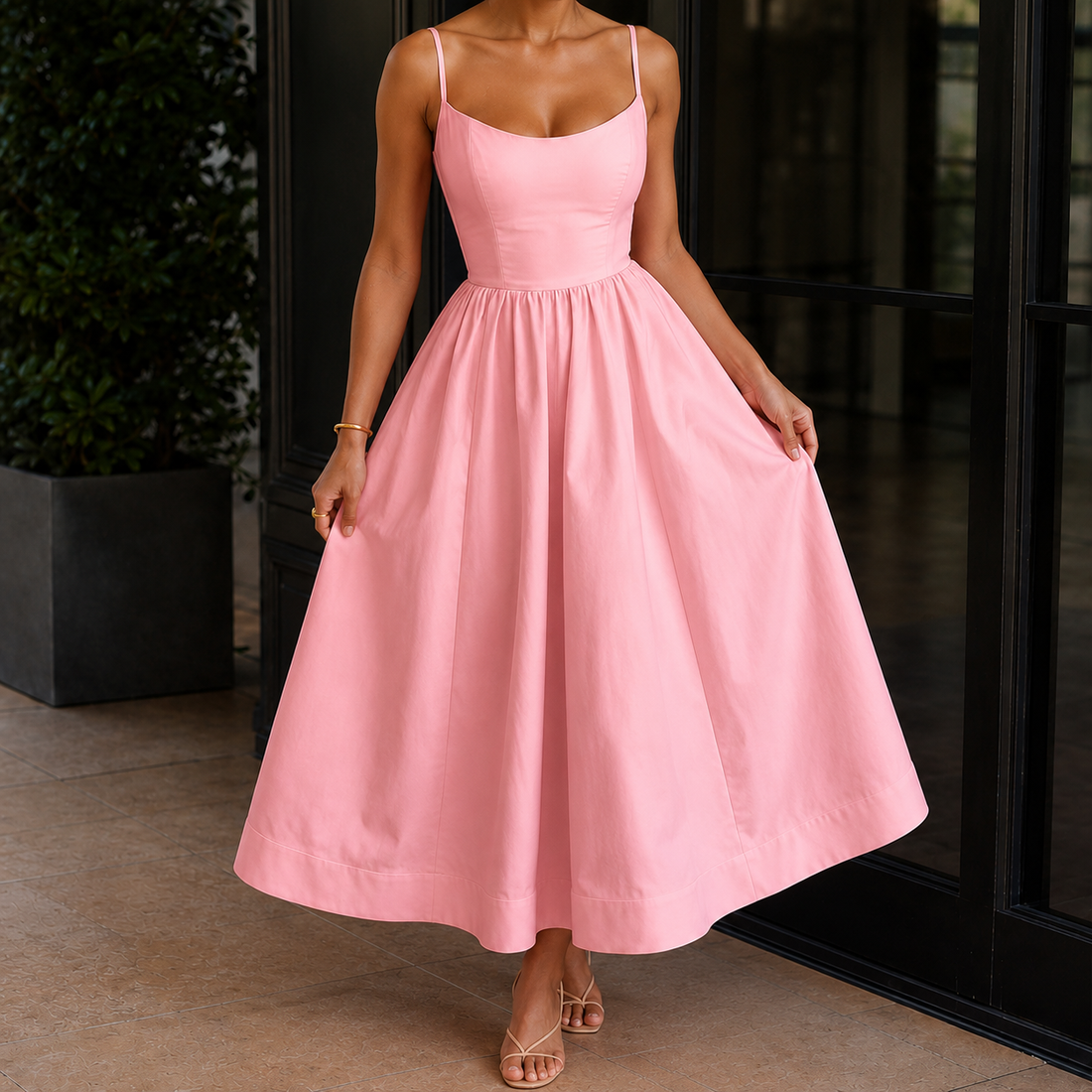 Bianca-Jane Gathered Midi Dress - Pink