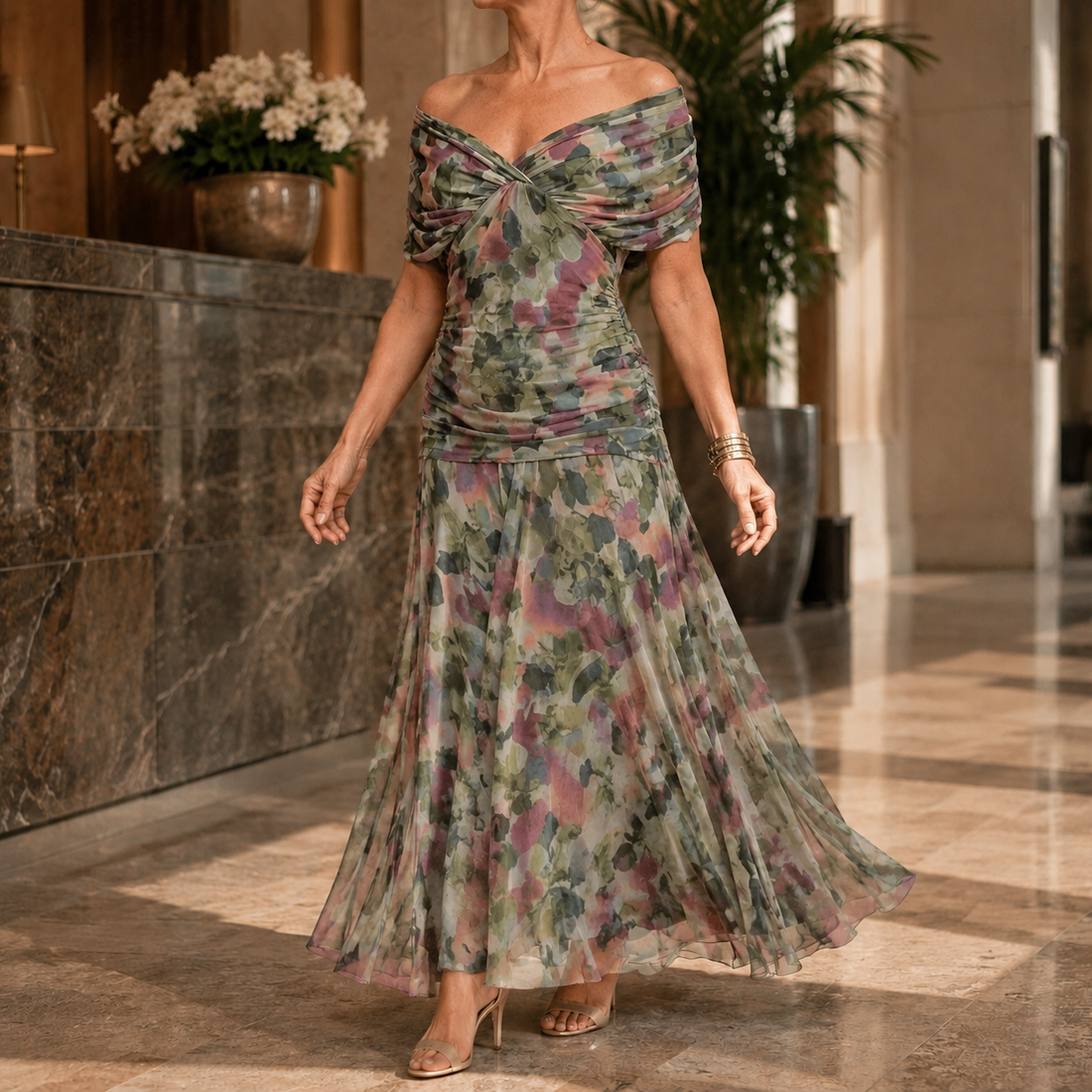 Valeria-Rose Draped Maxi Dress - Green